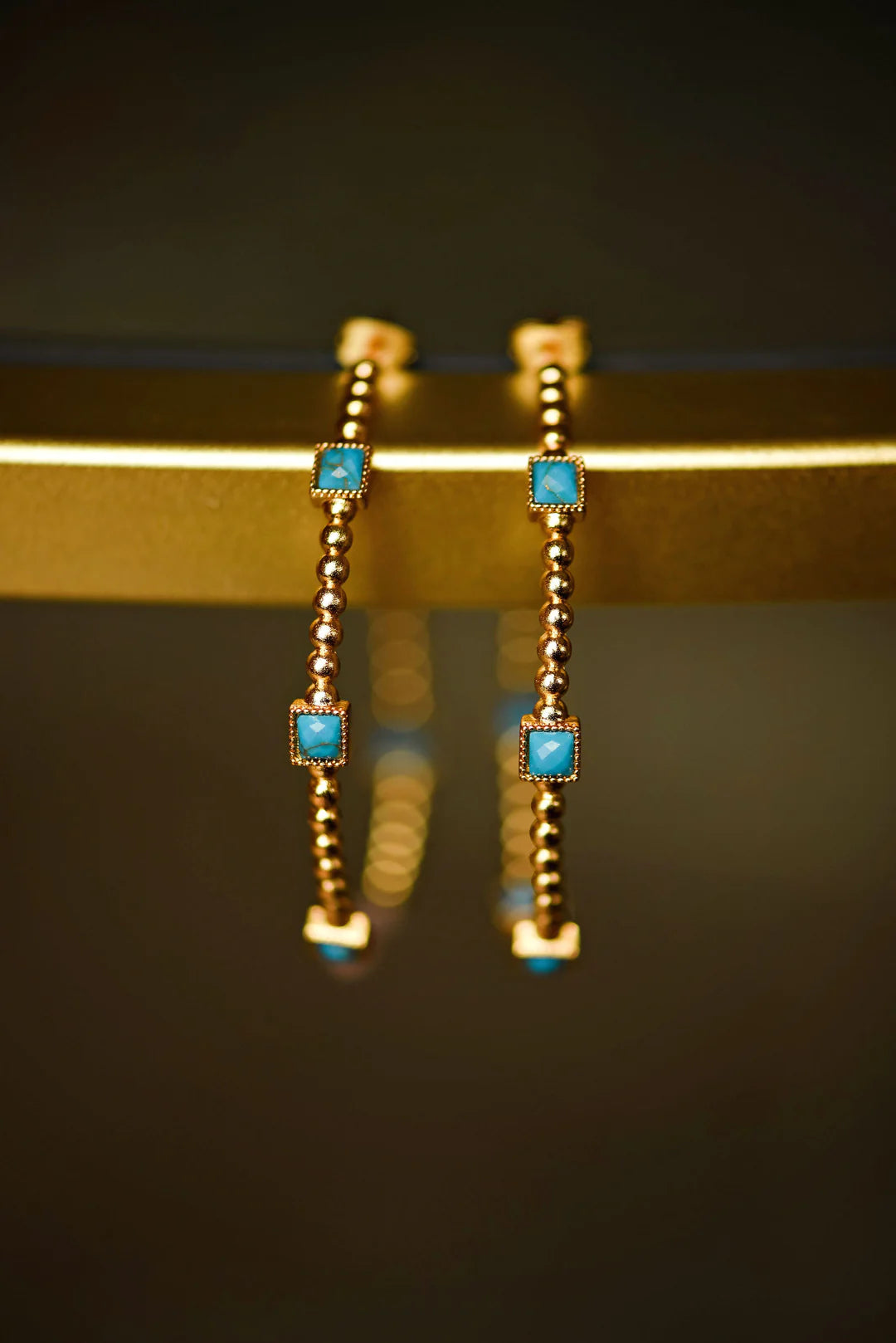 Luxury Earrings With Diamonds For Fashion-Tatum James Designs Square Stone Hoops- Turq