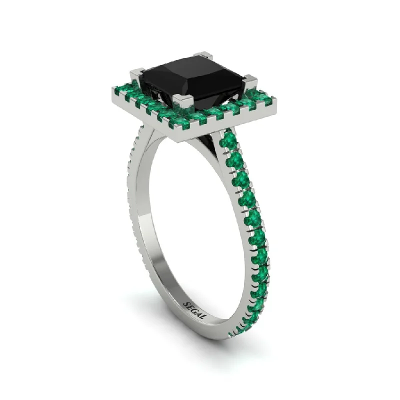 Classic Gemstone Rings For Special Moments-Princess-Cut Floating Halo Black Diamond Engagement Ring - Candice No. 24