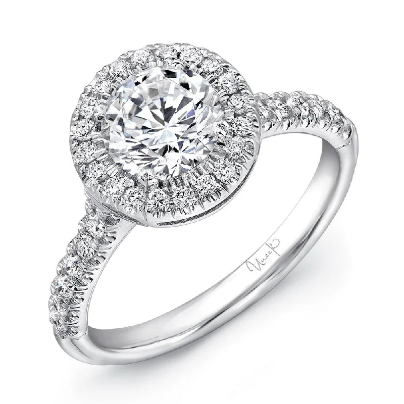 Luxury Engagement Rings For Timeless Proposals-Uneek Classic Round Diamond Halo Engagement Ring with U-Pave Upper Shank