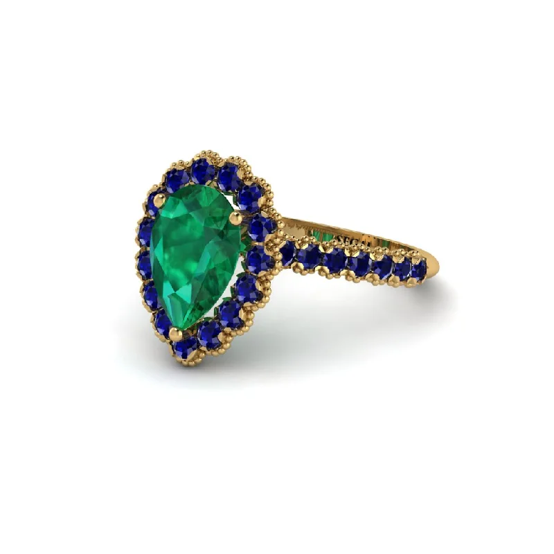 Luxury Wedding Rings With Colored Diamonds-Halo Pear Emerald Pave Engagement Ring - Ingrid No. 64