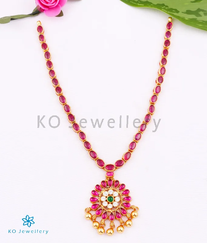 Unique Boho Necklace For Weddings-The Abhishi Silver Kempu Necklace (Red/Green)