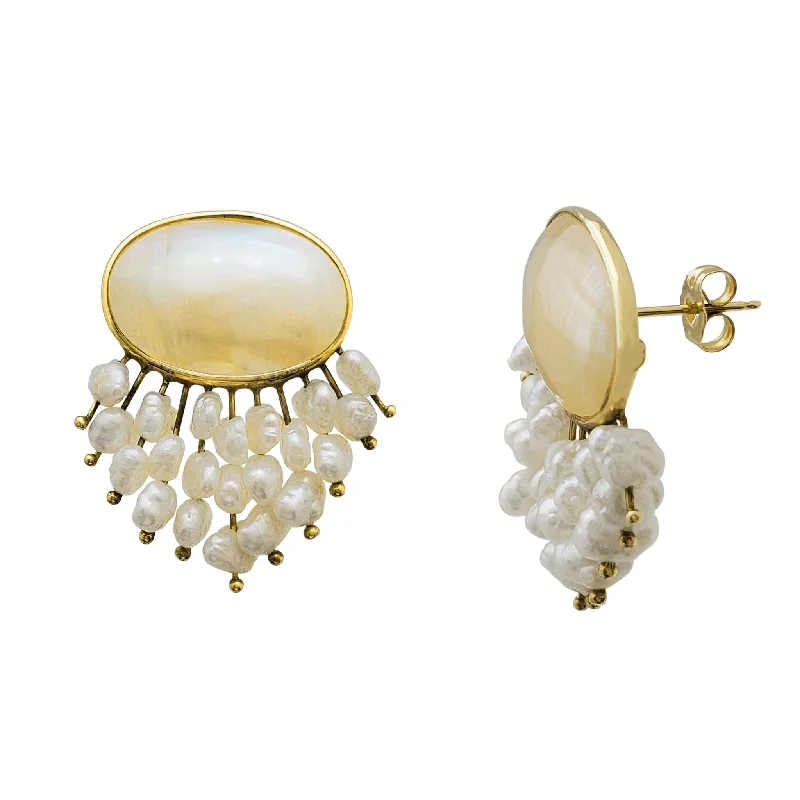 Simple Gold Drop Earrings For Day-to-Day Wear-Drop Down Bush Pearl Earrings (14K)