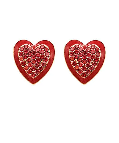 Trendy Hoop Earrings For Fashionable Look-Red Stone Heart Earrings