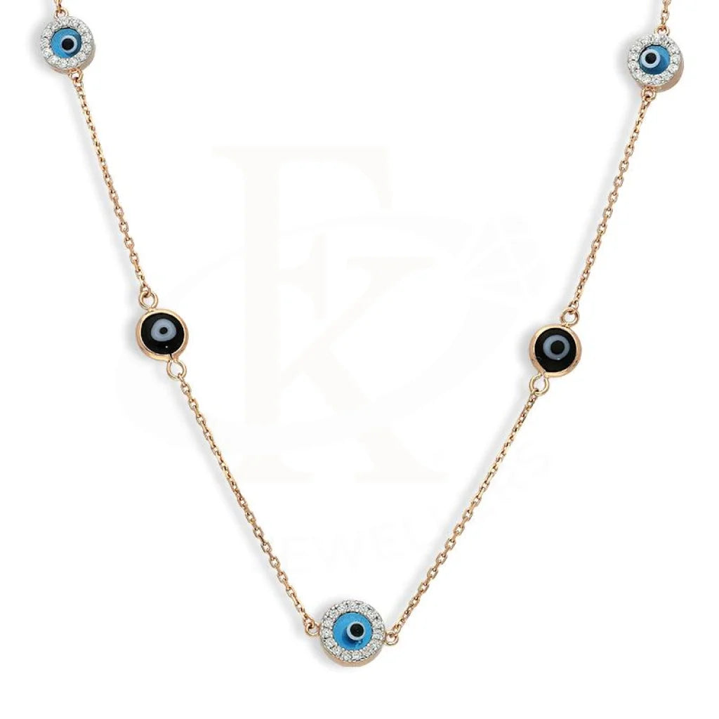 Elegant Chain Necklace For Formal Events-Sterling Silver 925 Rose Gold Plated Evil Eye Necklace - FKJNKLSL2649