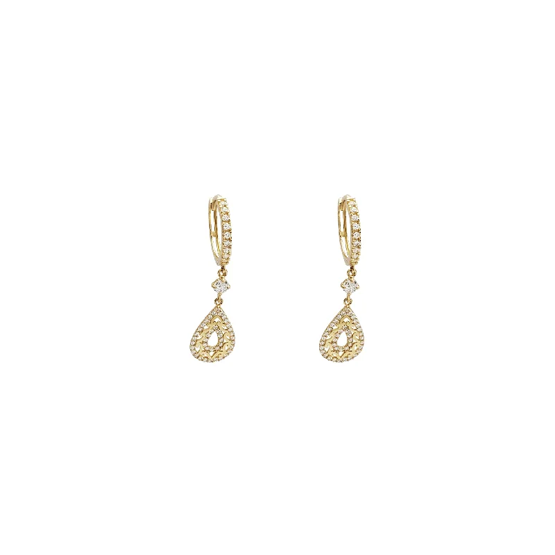 Handcrafted Gold Earrings For Special Gifts-Dangling Drop CZ Huggie Earrings (14K)