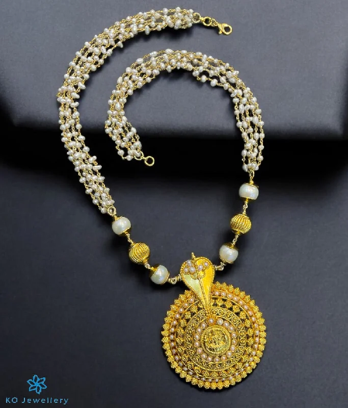 Long Pendant Necklace For Weddings-The Kumud Silver Pearl Pathak Necklace