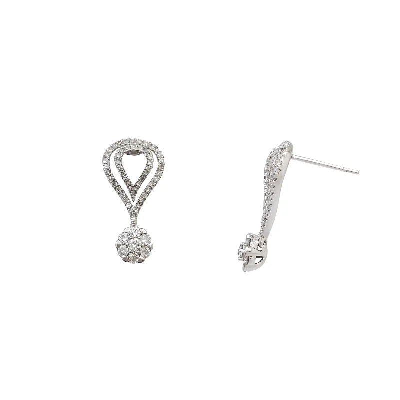 Luxury Diamond Earrings For Engagement-Diamond Teardrop Halo Dangling Stud Earrings (14K)