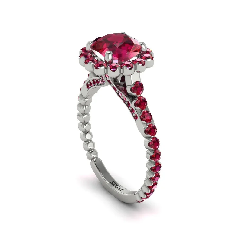 Classic Wedding Rings For Elegant Bridesmaids-Modern Ruby Cushion Cut Engagement Ring - Uma No. 57