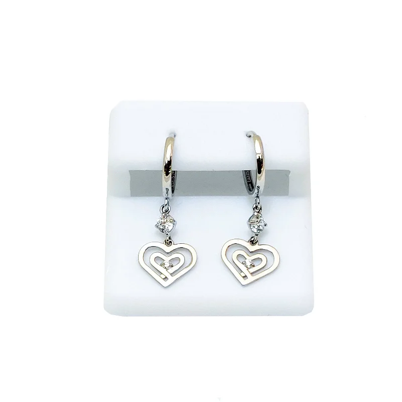 Personalized Crystal Earrings For Weddings-Double Heart CZ Earrings (14K)