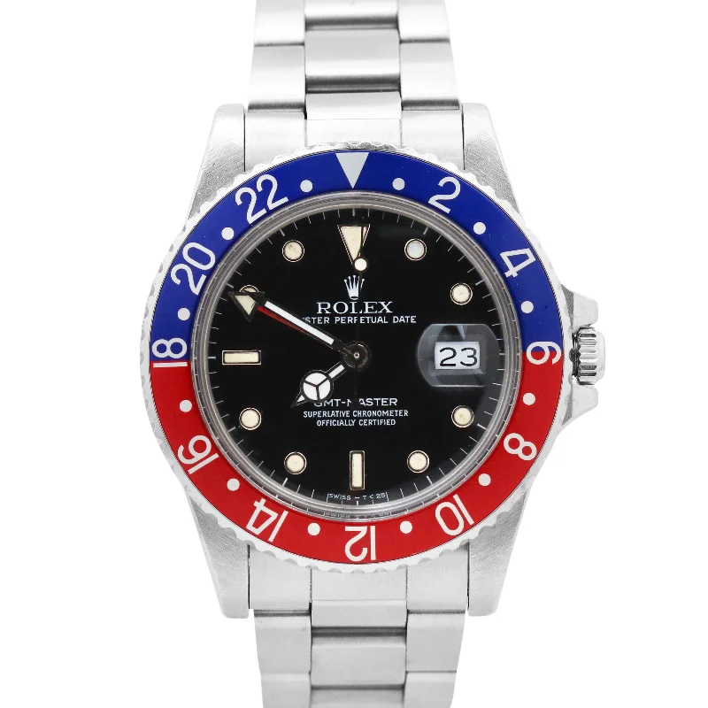 Unique Watches With Wood Accents-1984 VINTAGE Rolex GMT-Master GLOSSY PATINA Blue Red PEPSI Steel Date 16750