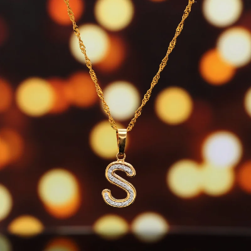 Vintage-Inspired Necklace For Bridesmaids-Gold Necklace (Chain with S Shaped Alphabet Letter Pendant) 18KT - FKJNKL18K9422