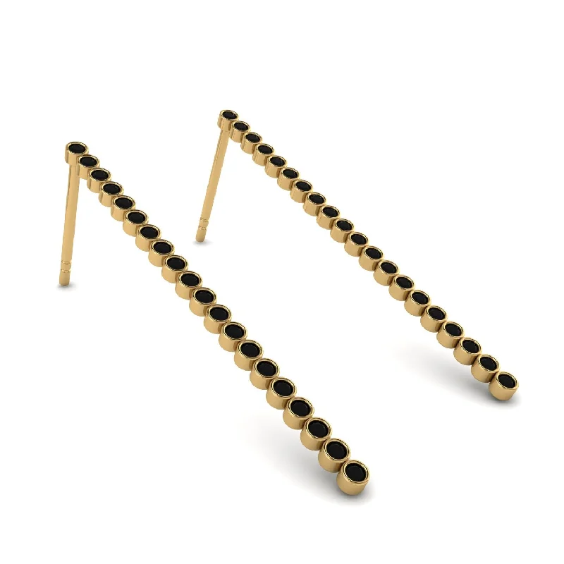 Chic Gold Earrings For Formal Occasions-Stud Long Bezel Black Diamond Earrings - Salma No. 7