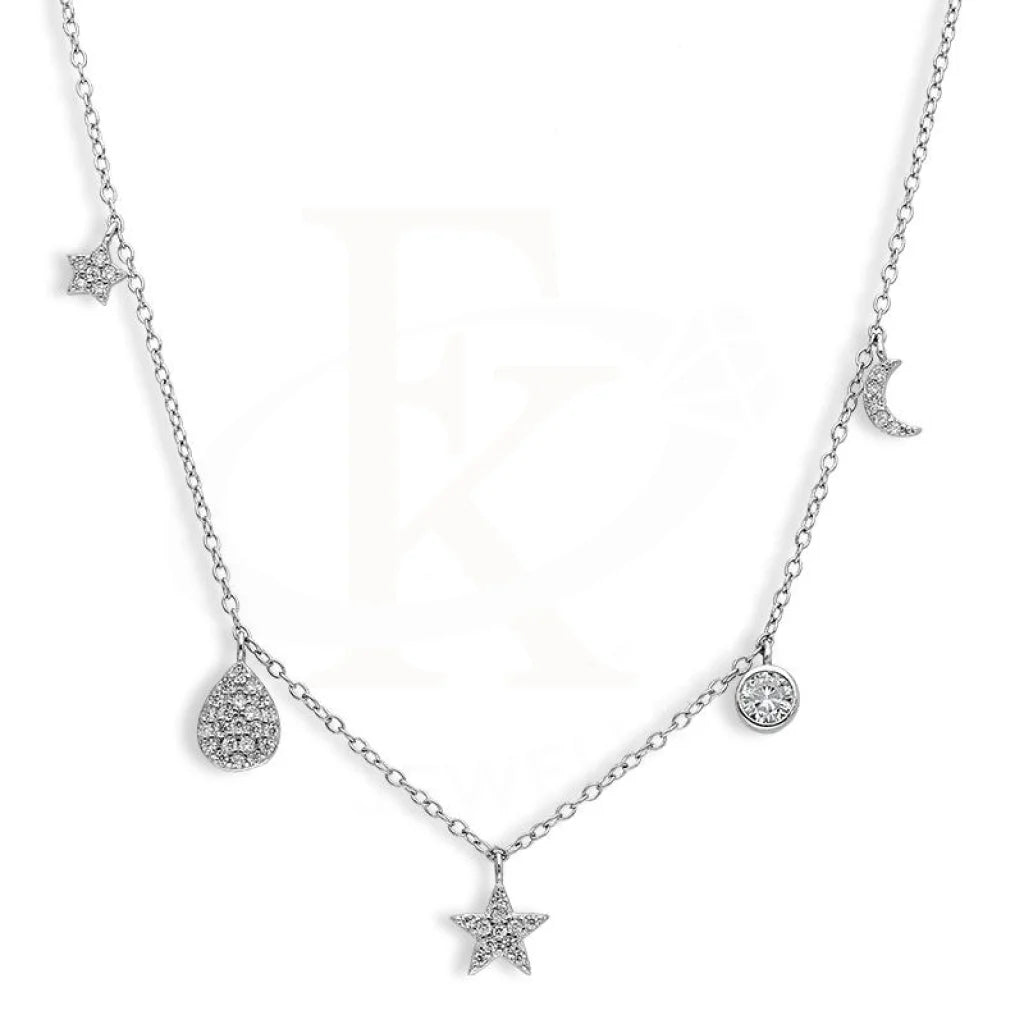 Custom Silver Pendant Necklace For Weddings-Sterling Silver 925 Hanging Stars and Pears Necklace - FKJNKLSL2617