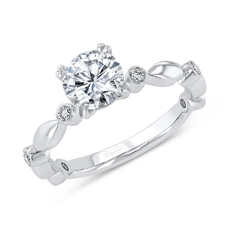 Classic Wedding Bands For Traditional Brides-Uneek Us Collection Round Diamond Engagement Ring with Bezel Accents and High-Polish Navette-Shaped Beads