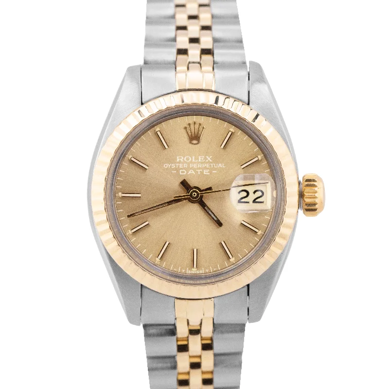 Automatic Watches For Watch Enthusiasts-MINT PAPERS Ladies Rolex Oyster Perpetual Date Champagne Two-Tone Watch 6917 BOX