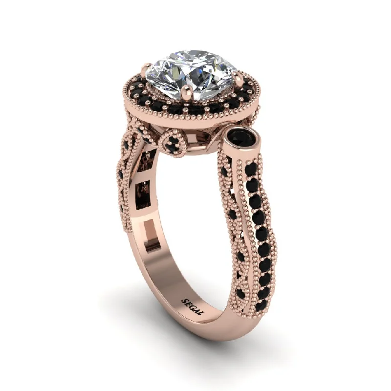 Elegant Custom Wedding Bands For Grooms-Milgrain Halo Pave Diamond Engagement Ring - Mabel No. 32