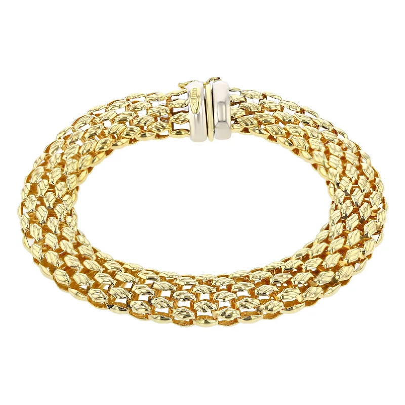 Adjustable Gold Bracelets For Women-7-Inch Wide 14K Yellow Gold Mesh Bracelet