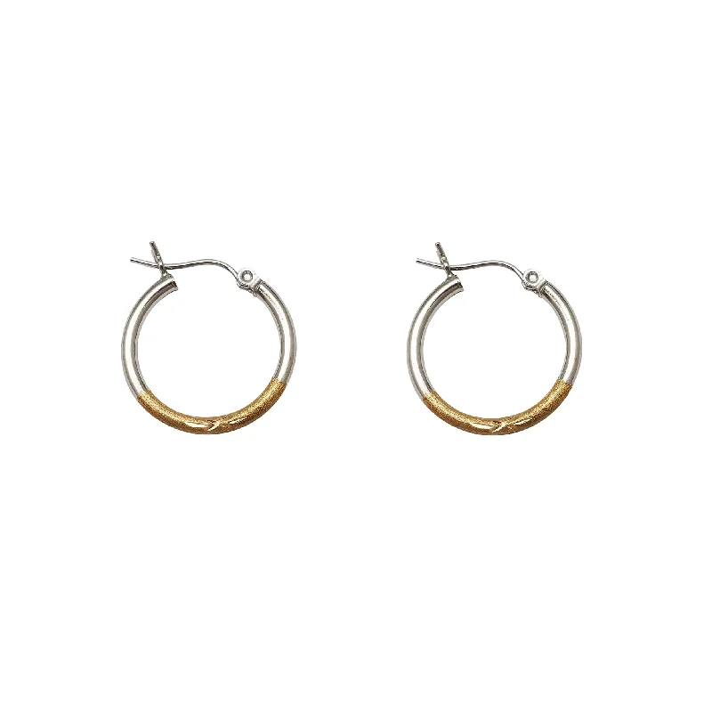 Custom Hoop Earrings For Personalized Style-Sandblast & Mirror Finish Two-Tone Hoop Earrings (14K)