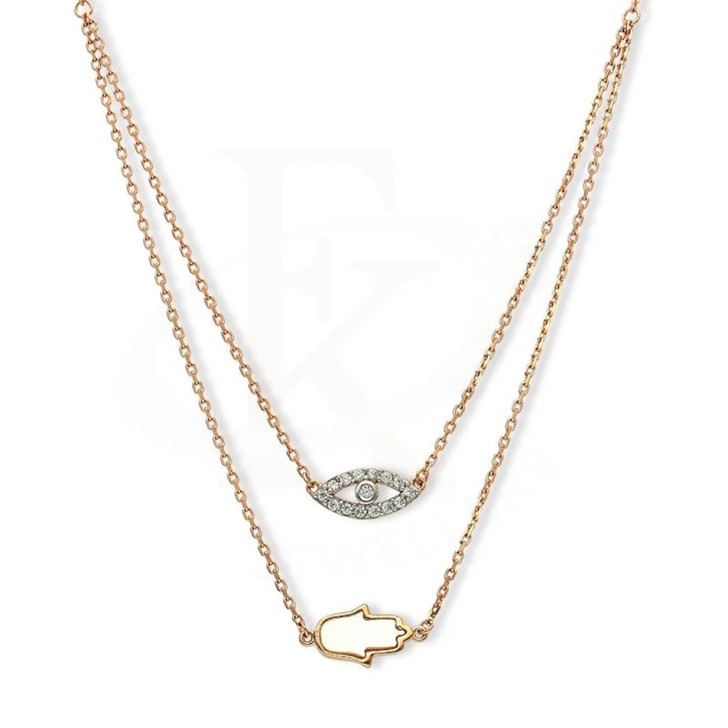 Classic Gold Chain Necklace For Brides-Sterling Silver 925 Rose Gold Plated Hamsa Hand with Evil Eye Necklace - FKJNKL1889