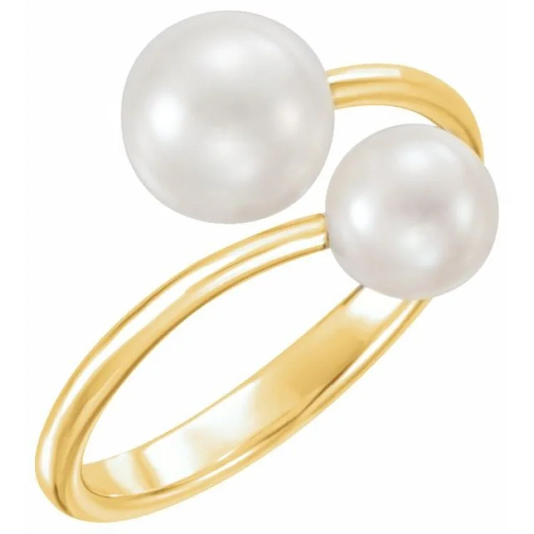 Personalized Gold Wedding Rings For Couples-14K Yellow Cultured White Freshwater Pearl Ring