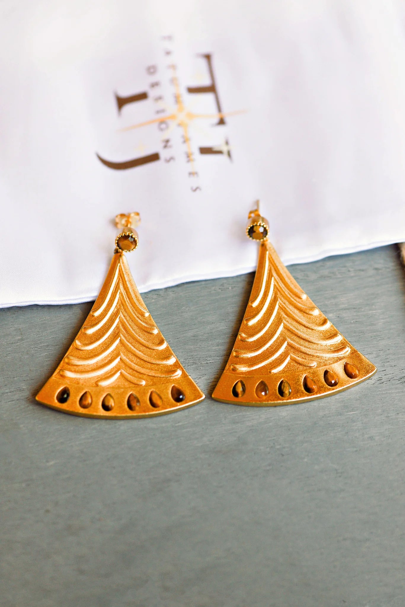 Classic Earrings With Pearls For Formal Attire-Tatum James Designs Aria Earrings- Tiger Eye