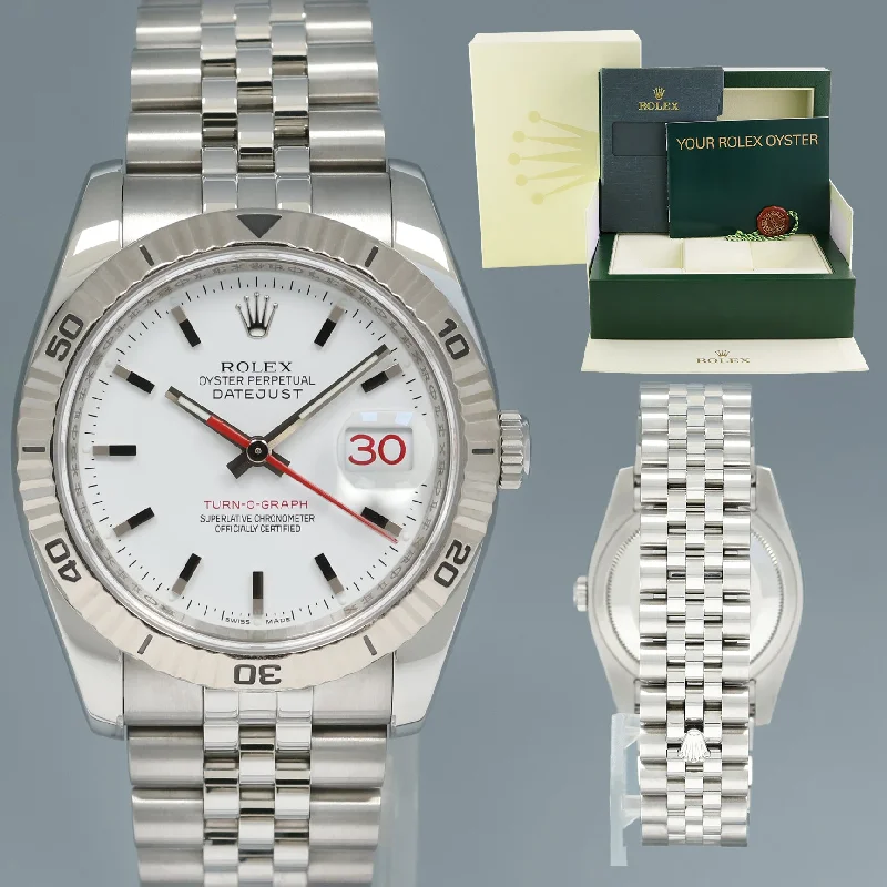 Custom Watches With Personalized Messages-2006 MINT Rolex DateJust Turn-O-Graph 116264 Steel White Gold Jubilee Watch Box