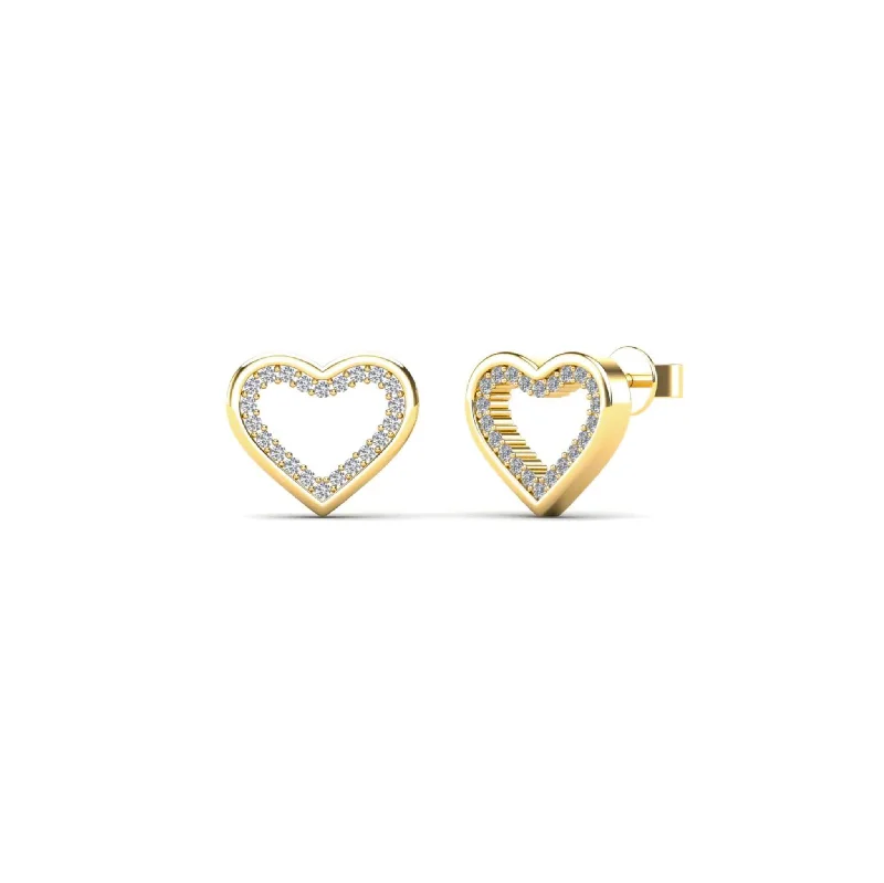 Custom Crystal Earrings For Weddings-Diamond Heart-Shape Outlined Stud Earrings (14K)