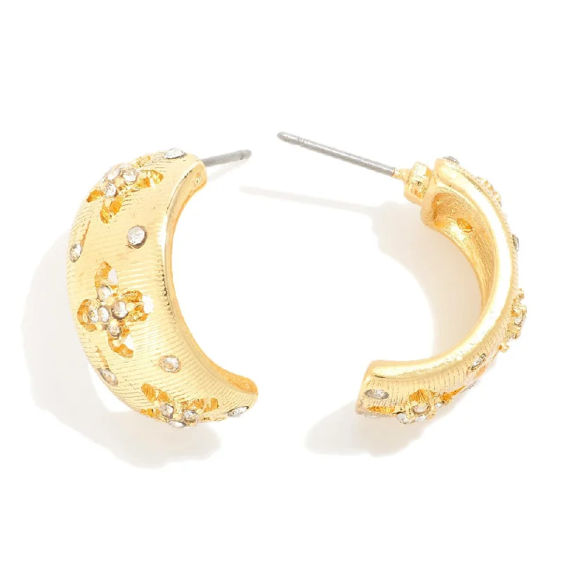 Luxury Earrings With Pearls For Evening Wear-Textured Metal Cuff Hoop Earrings