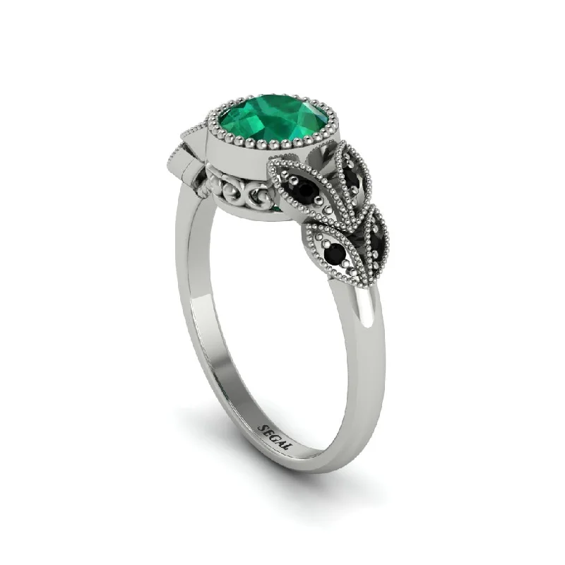 Simple Gemstone Rings For Casual Wear-Art Deco Emerald Leaves Engagement Rings - Thalia No. 36