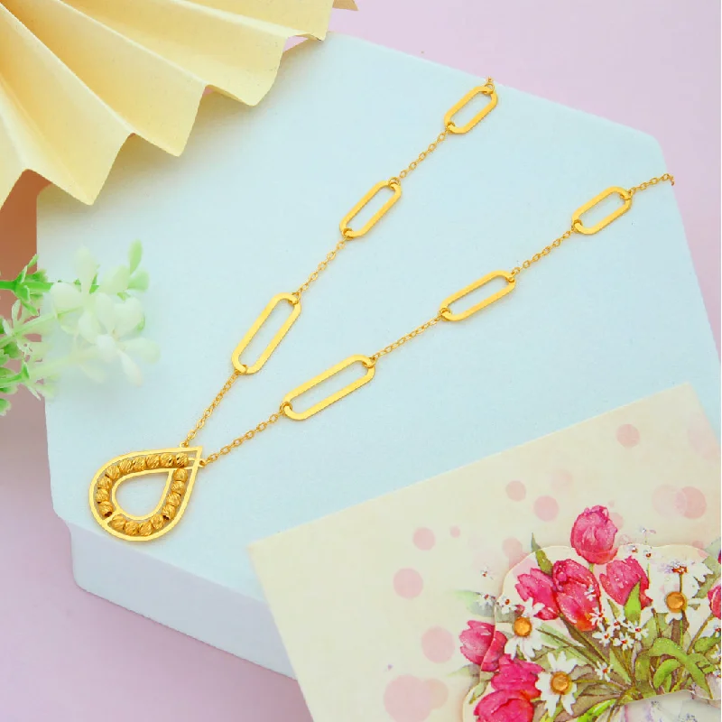 Simple Gold Necklace For Casual Wear-Gold Necklace (Chain With Beaded Tear Drop Shaped Pendant) 21KT - FKJNKL21KM9855