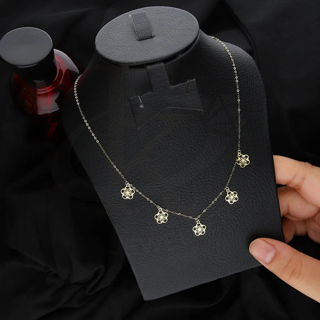 Elegant Heart Pendant Necklace For Special Events-Gold Flowers Necklace 18KT - FKJNKL18KM5344