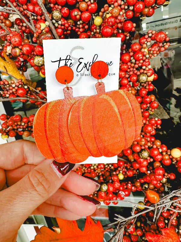 Statement Earrings For Beach Weddings-Pumpkin Print Earrings