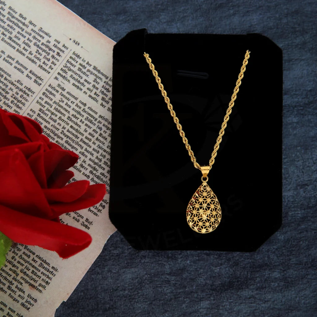 Handcrafted Silver Pendant Necklace For Fashionistas-Gold Necklace (Chain with Flower Drop Pendant) 21KT - FKJNKL21KM8377