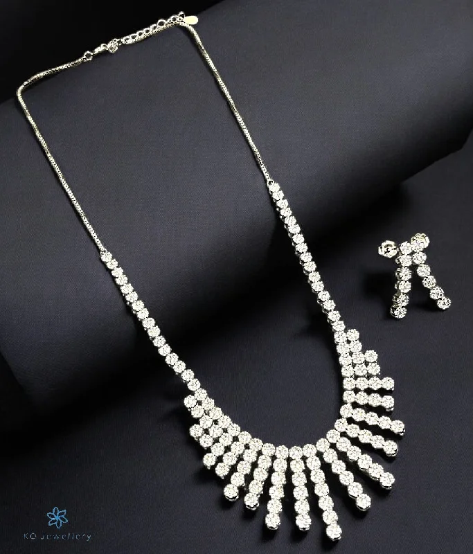 Classic Heart Necklace For Bridal Gifts-The Larra Sparkle Silver Necklace & Earrings