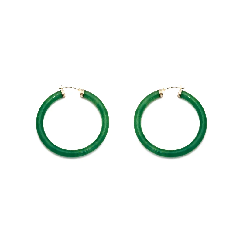 Elegant Teardrop Earrings For Evening Wear-Jade Hoop Earrings (14K)