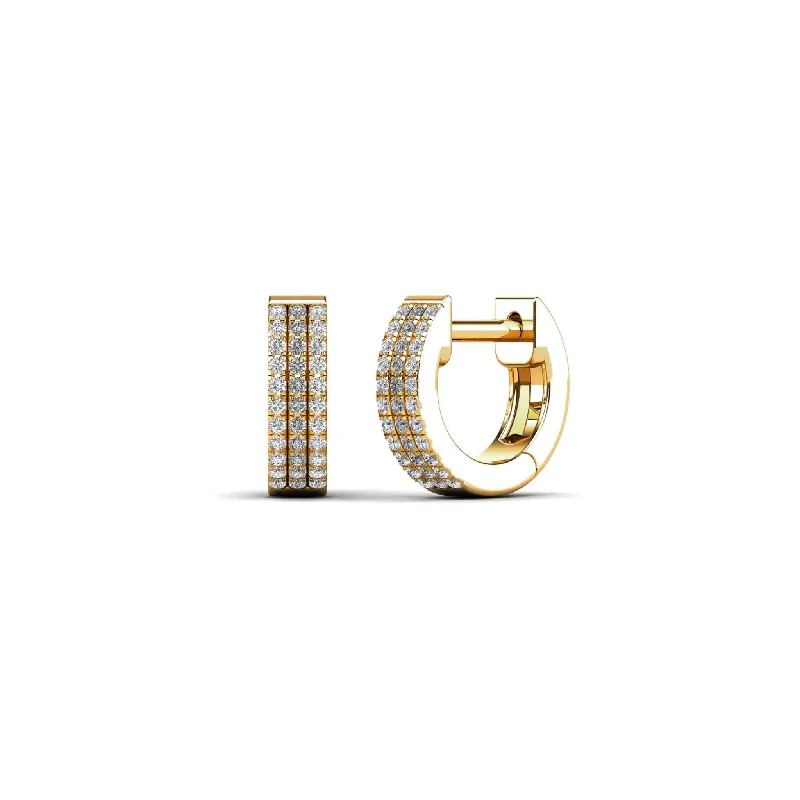 Elegant Gold Earrings For Day Wear-Diamond Three-Row Huggie Earrings (14K)