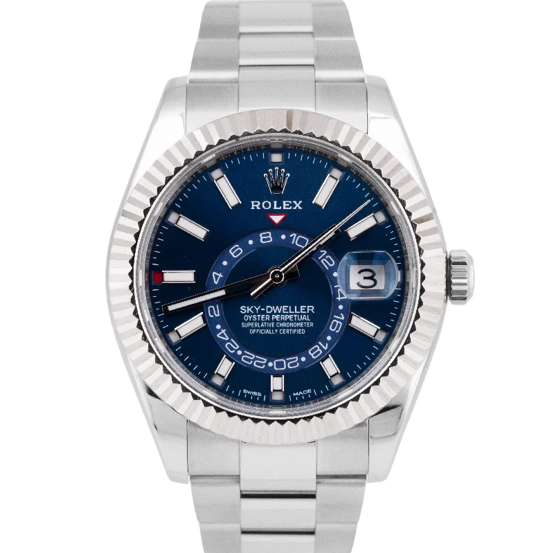 Solar-Powered Watches For Eco-Conscious People-MINT PAPERS Rolex Sky-Dweller BLUE Stainless 18K White Gold 326934 42mm BOX