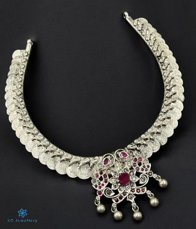 Handmade Beaded Necklace For Bohemian Style-The Mohini Silver Peacock Kasumala  Necklace (Oxidised)