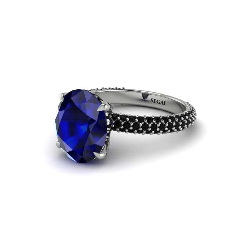 Sparkling Gold Rings For Anniversary Gifts-Oval Cut Sapphire Classic Pave Engagement Ring - Irene No. 45