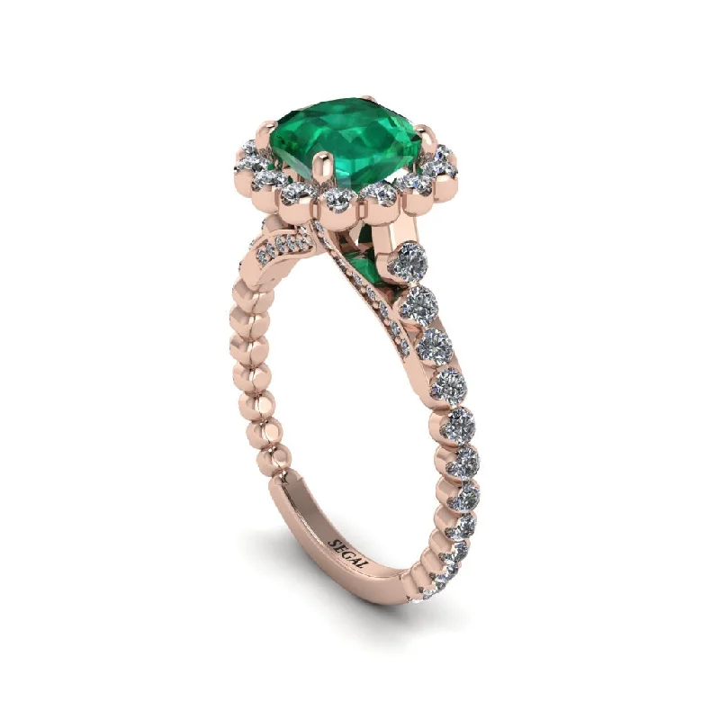 Handmade Rose Gold Engagement Rings For Brides-Modern Emerald Cushion Cut Engagement Ring - Uma No. 5