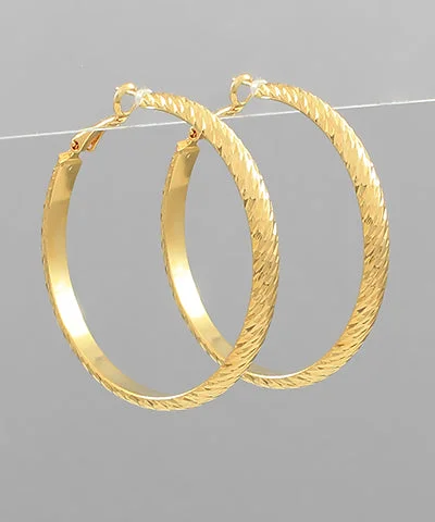 Statement Earrings For Boho Style-14K GD Textured Metal Hoops