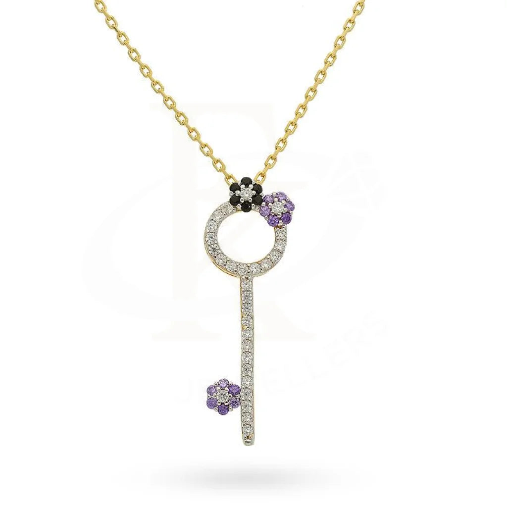 Luxury Diamond Necklace For Formal Events-Sterling Silver 925 Gold Plated Flower Key Necklace - FKJNKLSL2068