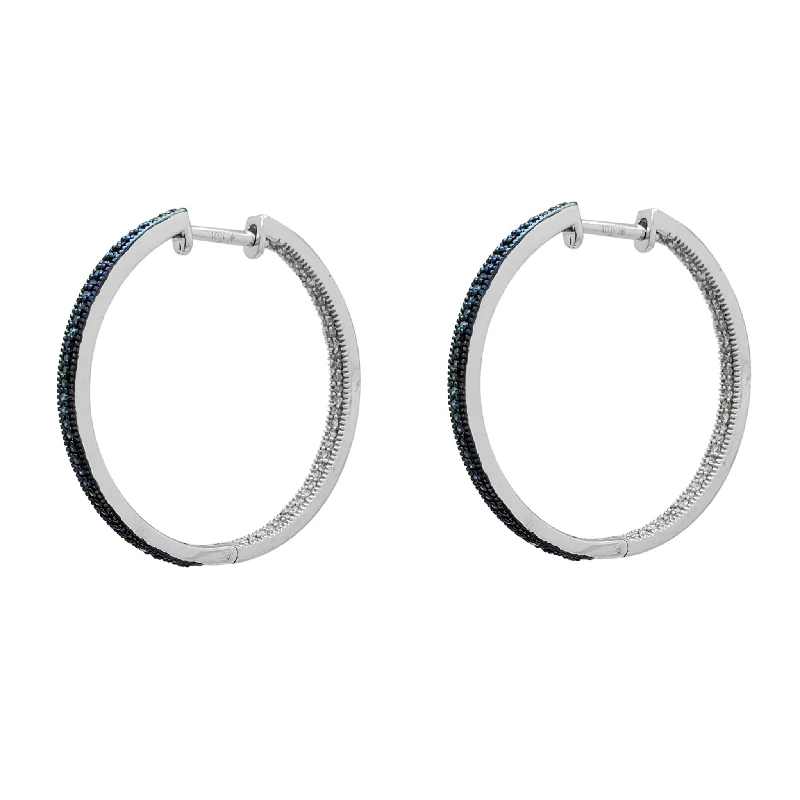 Handcrafted Wooden Earrings For Unique Style-Blue Diamond Inside Out Hoop Earrings (10K)