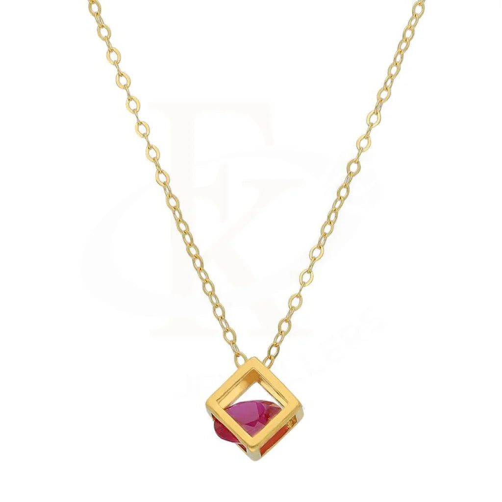 Simple Beaded Necklace For Casual Style-Gold Ruby Zirconia Cubical Shaped Necklace 21KT - FKJNKL21K2873