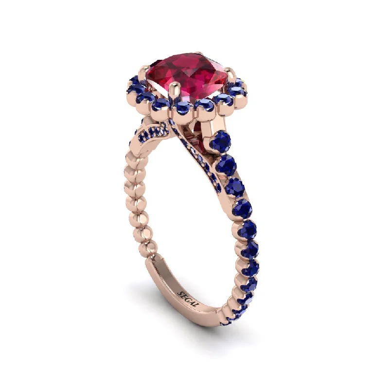 Simple Stacking Rings For Casual Brides-Modern Ruby Cushion Cut Engagement Ring - Uma No. 71