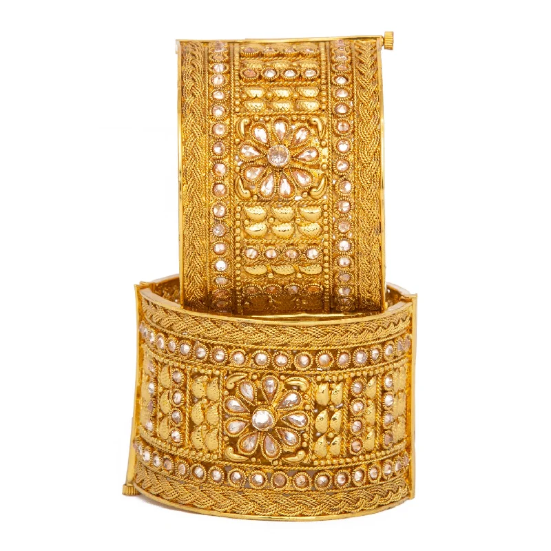 Unique Gemstone Bangles For Wedding Day-Raddhi Jewels Designer Premium Quality Rajwadi Gold Plated Brass Openable Kada/Bangles Set