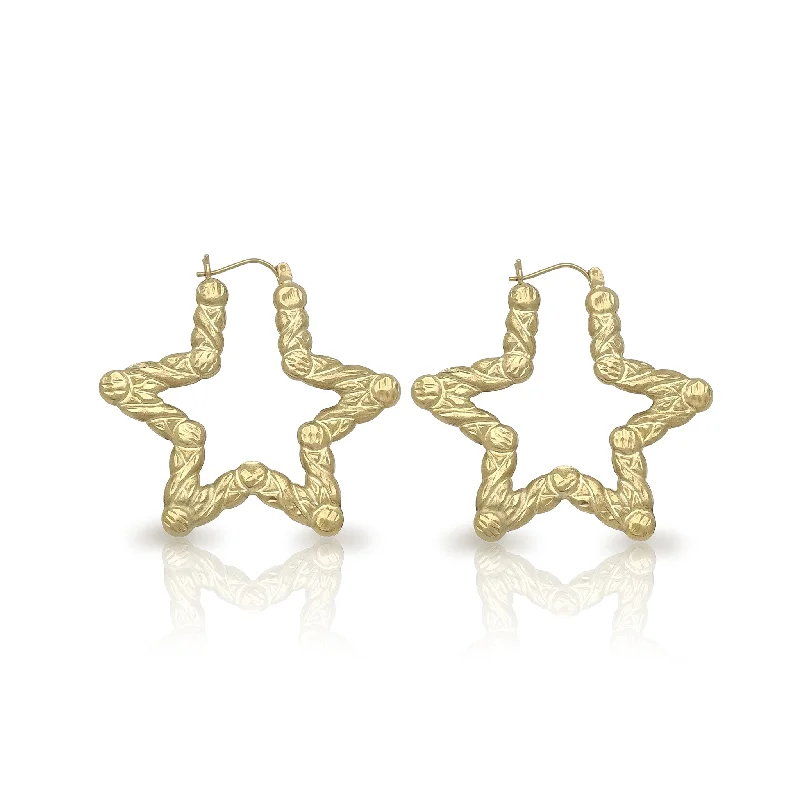 Simple Gold Hoop Earrings For Daily Use-Star Shaped XO Bamboo Earrings (10K)