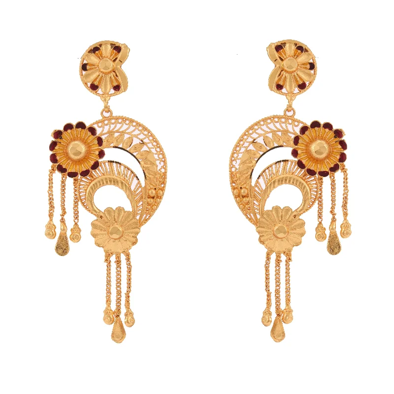 Handcrafted Gold Earrings For Special Gifts-Flower Mina Fancy Earrings