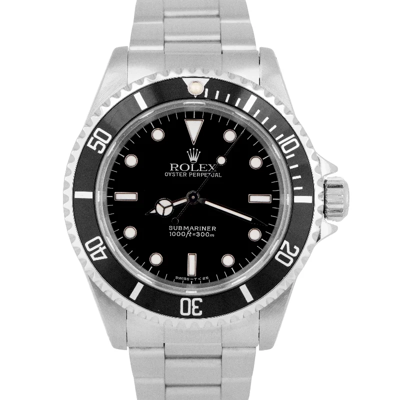 Vintage Men’s Watches With Leather Straps-MINT Rolex Submariner No-Date Stainless Steel Black Automatic 40mm Watch 14060