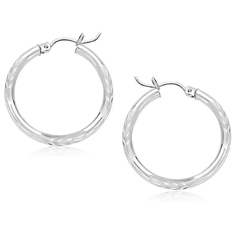 Simple Diamond Earrings For Daily Wear-Diamond Cut Hoop Earrings (14K)